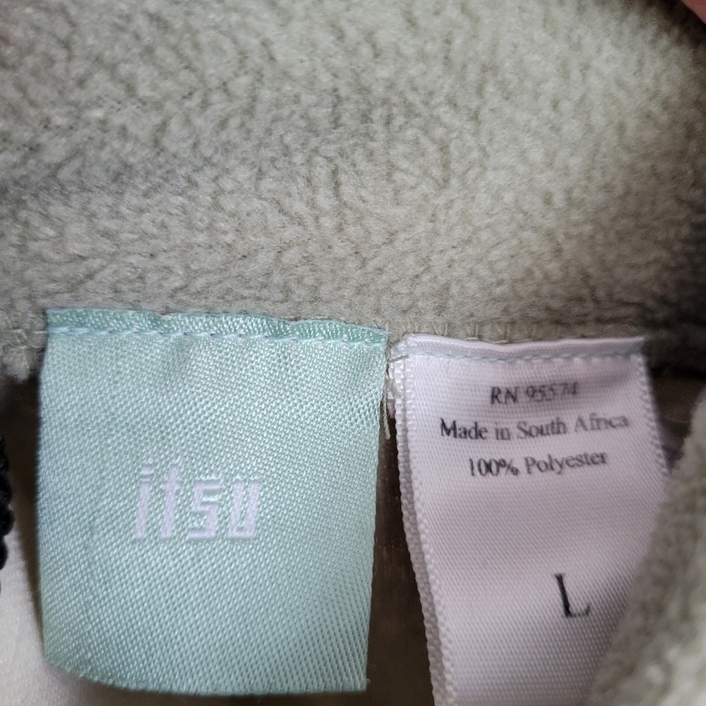 Itsu green snowflake embroidered patch mock neck fleece type pullover sweater L - Picture 3 of 6